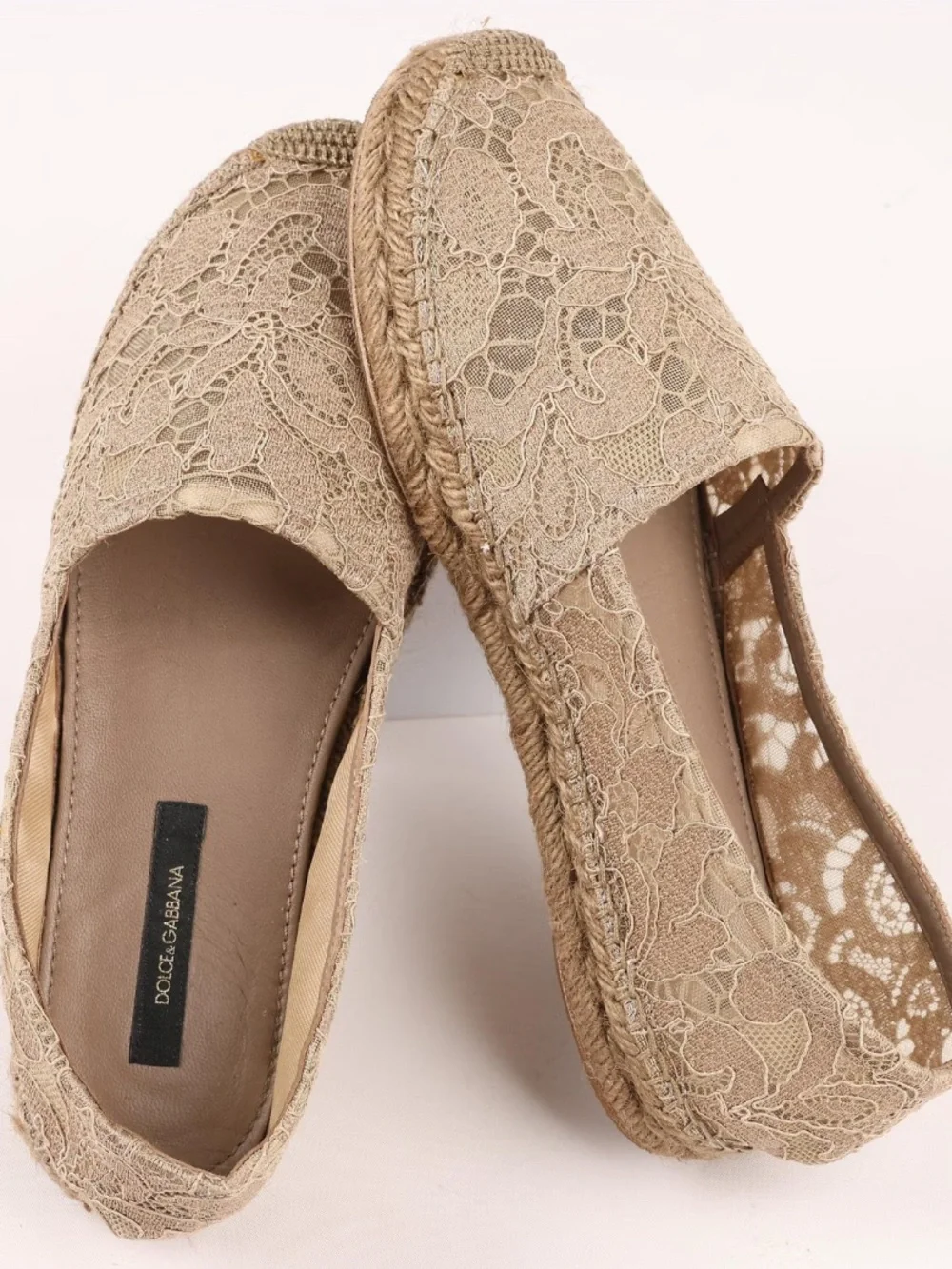 Dolce & Gabbana Floral Lace Espadrilles Tan Flats EU 38